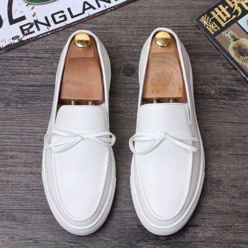 Mens casual business wedding formal dress genuine leather tassel shoes black white shoe gentleman flat loafers chaussure homme