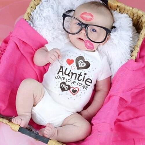 My Auntie Love Me Baby Boy Girls Romper Jumpsuit Cotton Clothes Outfits Toddler Adorable Baby Letter Print Short Sleeve Romper