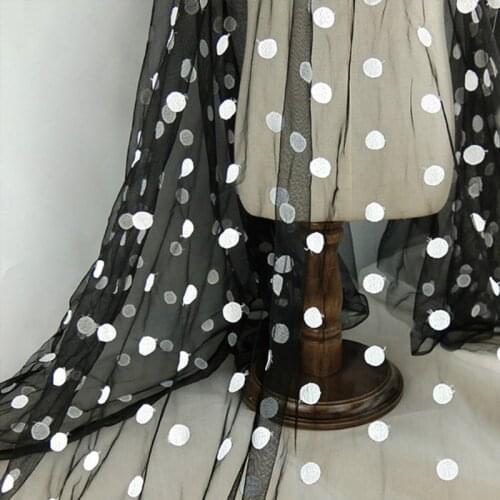 Soft Black Dot White Embroidered Tulle Fabric for Dress Shirt Lace Fabric, by the Yard