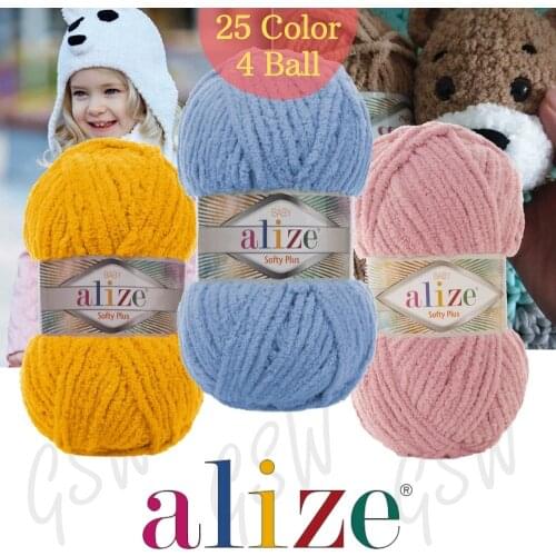 Softy Plus Knitted Thick Yarn (4 Ball) 120 Meters(100gr) -20 Color-Hand Knit Yarn Ball Scarf - Alize Softy Plus - Blanket - Baby - Amigurumi - DIY - Made In Turkey