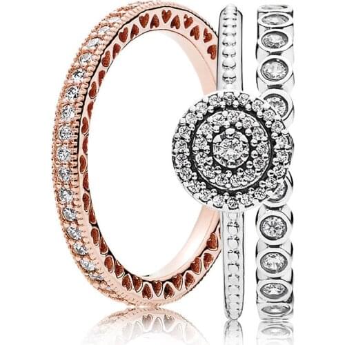 NEW 100% 925 Sterling Silver Elegance Ring Stacked Charms Rings Set Fit European Girl DIY Original Jewelry Gift A set of prices