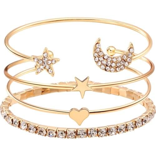 Bohemian Leaves Knot Round Chain Opening Gold Bracelet Set Women Fashion Apparel Jewelry Valentines Day Gift