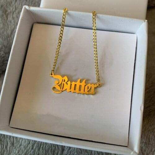 Custom Gothic Old English Nameplate Necklace For Women Stainless Steel Gold Chain Choker Necklaces Men Boho Pretty Jewelry Gift