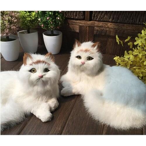 A pair of real life lying cat models plastic&furs yellow head cat dolls gift about 21x12x16cm xf1351