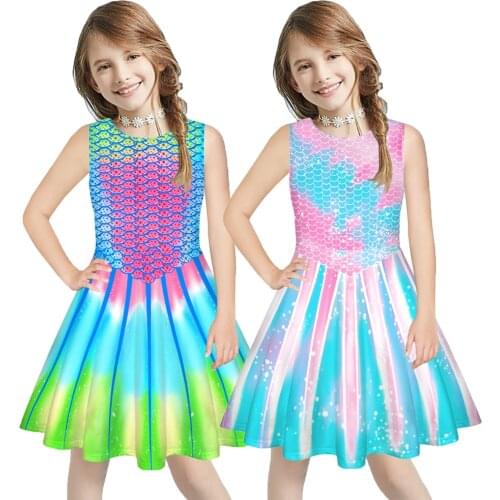 2021 New Mermaid Cosplay Dress For Girl Big Size Summer Home Party Girls Clothes Children Kids Birthday Present