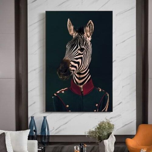 Zebra In A Suit Canvas Paintings on The Wall Art Animals Posters and Print Gentleman Zebra Canvas Pictures for Living Room Decor