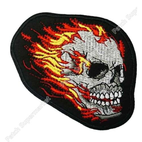 Ghost Rider FLAMING SKULL DELUXE biker horror goth punk emo retro Motorcycle Biker Vest Iron On Patch Highway Road Sign applique