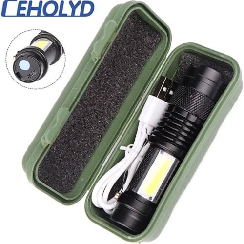 CEHOLYD LED Flashlight Q5 Built in Battery USB Charging COB Zoomable Waterproof Tactical Torch Lamp Bulbs Lantern