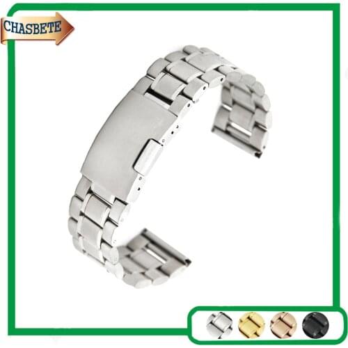 Stainless Steel Watch Band for Seiko 16 18 19 20 21 22 26mm Men Women Metal Strap Belt Wrist Loop Bracelet Black + Spring Bar