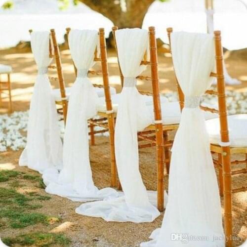 180 X 280cm Upscale White Chiffon Wedding Chair Cover And Sashes Romantic Wedding Party Banquet Chair Back Decoration 50 pieces
