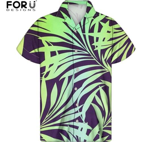 FORUDESIGNS Tropical Palm Leaves Pattern Unisex Brand Designer Short Sleeved Shirts Male Button Down Cuban Guayabera Clothing