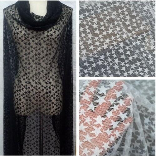 150cm Wide Stretch Stars Mesh Lace Fabric For Girls' Tulle Dress Wedding Garment Sewing Decorative Net Fabric White Black