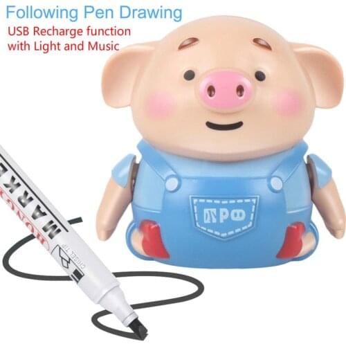 Cute Pig with Music Inductive Train Magic Pen Educational Toy Cartoon Robot penguin Follow Any Line You Draw Drawn Dog Xmas Gift