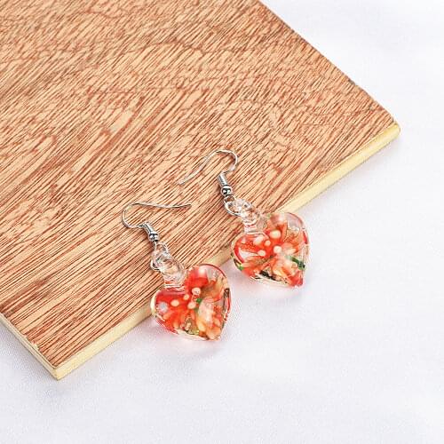 Qianbei Promot !Womens 2017 handmade Heart Murano Lampwork Glass Mix Color Womens Flower Glass Earrings Summer Vocation gift