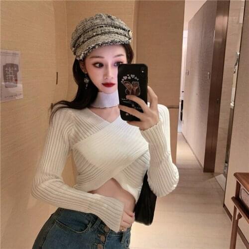 Woman Sweaters Deep V-neck Sexy Knitwear Skinny Inner Match Long Sleeve Female Anchor Top Autumn