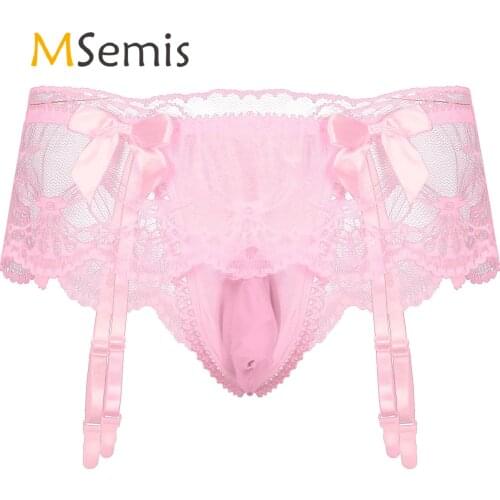 Mens Sexy Sissy Panties Lingerie Costume T-back briefs with Small Bowknot Male Bulge Pouch Underwear Underpants