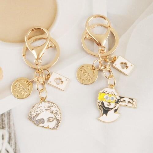 Creative Abstract Comic Face Keychain Women Girl Fashion Airpods Key Chain Bag Ornament Charm Gold Color Key Ring Trinket