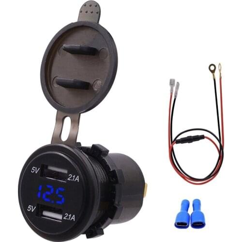 Waterproof Dual USB Charger Socket Power Outlet 2.1A & 2.1A With Digital Voltmeter LED Light for IPad IPhone Car Boat Motorcycle