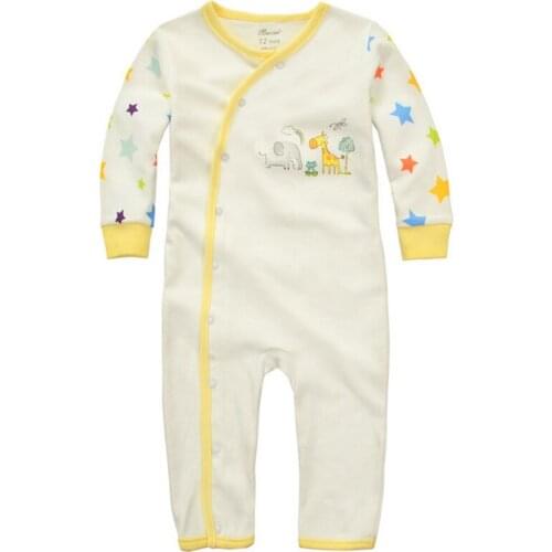 Y369 long-sleeved open buckle oblique Siamese clothes newborn boys and girls cotton Romper climbing clothes cute animal pattern
