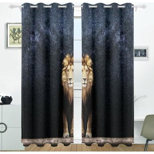 Night Sky Milky Wa Lion Curtains Drapes Panels Darkening Blackout Grommet Room Divider for Patio Window Sliding Glass Door
