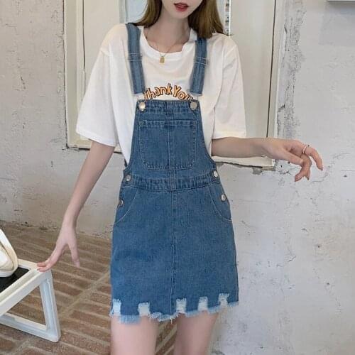 Spring Summer 2021 Female New Suspenders Bow Skirts Hole Zipper Denim Overall Skirts Women Slim Pocket Strap Denim Button Jeans