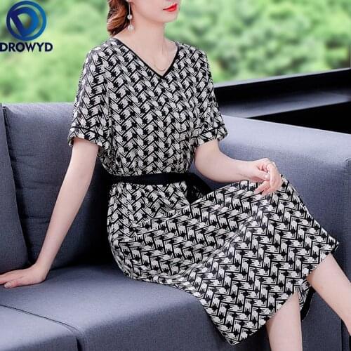 Summer Black White Print Loose Midi Dress 2021 Vintage Floral Mulberr Silk Casual Dresses Women Elegant Bodycon Party Vestidos