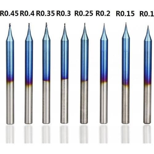 1pc R0.1-R0.45 micro ball nose end mill nano blue coated cnc milling cutter 2 flutes micro carbide grinding bit