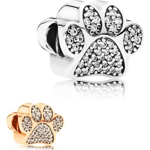 Silver color 1pc rose gold dog paw bead charms Fits European Pandora Charm Bracelets A548