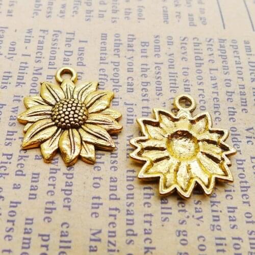 10pieces/lot 20*22mm Antique gold plated Flower Sunflower charm Botany pendant bracelet Key chain DIY handmade jewelry making