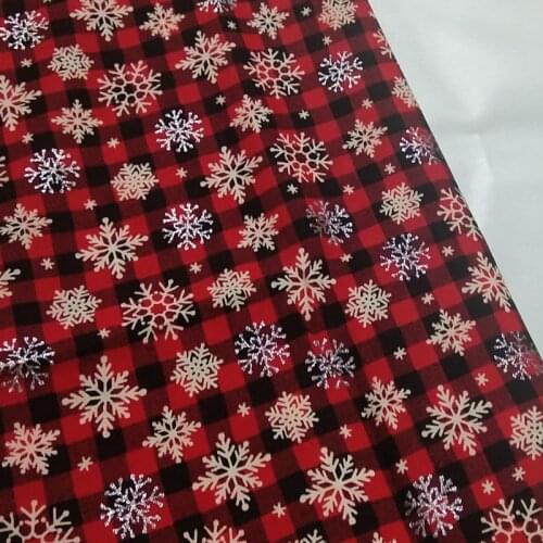 100% Cotton Latest Christmas Silver Stamping Glitter Snowflake Red Black Square Printed Fabric Patchwork 50x105cm Home Decor