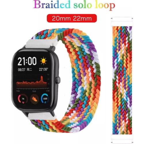 20mm 22mm Braided Solo Loop for Amazfit GTS 2/2e/GTS2 Mini/GTR 42mm 47mm/GTR2/2e/stratos 2/3 Bracelet Correa Amazfit Bip Strap