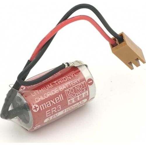 20pcs/lot Maxell ER3 3.6V 1100MAH Horned PLC Battery Lithium Thionyl Chloride Batteries Cell with Plug Made in Japan ER 3