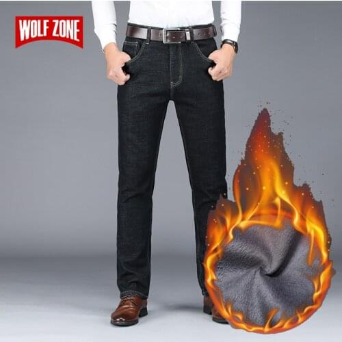 2019 Winter New Plus Velvet Men Jeans Fashion High Quality Stretch Mens Jeans Pants Brand Business Casual Long Straight Trousers