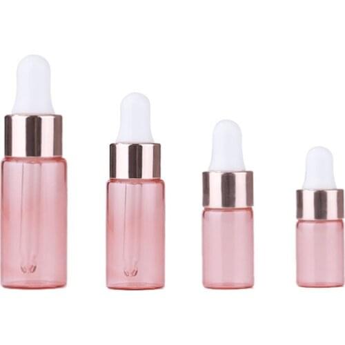 24pcs 1ml 2ml 3ml 5ml Small Painted Rose Gold Color Glass Dropper Bottle For Essential Oil eLiquid Mini Sapmle Bottle Vial