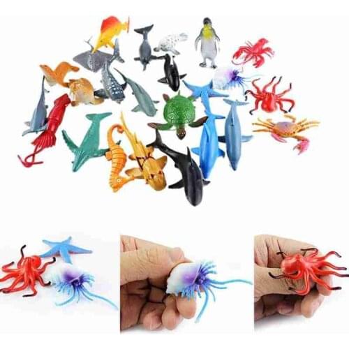 24pcs Sea Animal Model Toy Simulation Mini Marine Animal Dolphin Crab Shark Turtle Ocean Hand-painted Toy Kids Educational Toys
