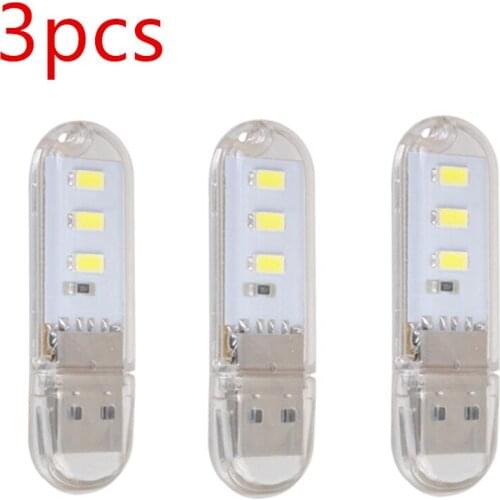3pcs/lot Mini Portable USB LED 5V 3 LED Light SMD Table Desk Lamp Book Flashlight Night Light for Power Bank Laptop Camping