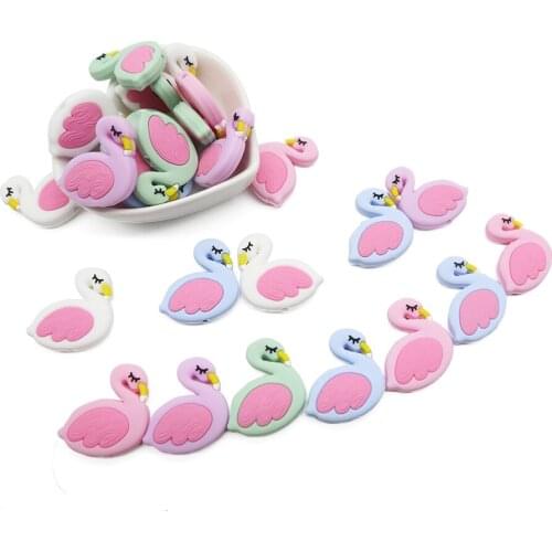 5pc Mini Flamingo Silicone Beads Baby Teether Food Grade Tiny Rod Teething Necklace Baby Shower Gifts Cartoon Animal Accessories