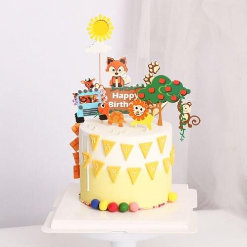 6pcs/bag Department of Forestry Happy Birthday Cake Topper Candy Bar Baby Shower Party Decoration Boys Birthday Cake Toppers