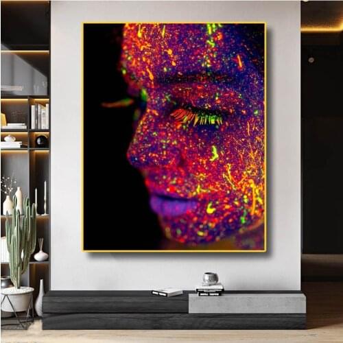 Modern Art Abstract Colorful Woman Art Canvas Painting Fluorescent Wall Posters Print Picture For Living Room Home Decoration