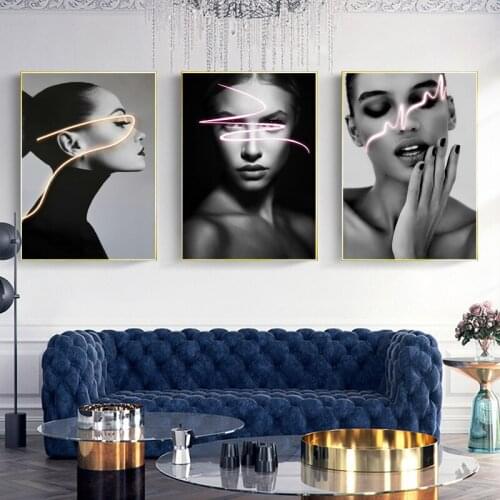 Abstract Fashion girls Canvas Paintings Wall Art Prints Black and White Poster Living Room Decorative Paintings Wall Home Decor