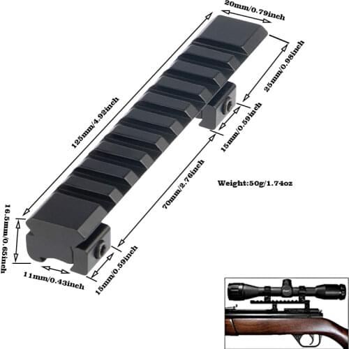 Tactical Scope 125mm Picatinny Rail Adapter 10 Slots Suit 11mm to 20mm Picatinny Weaver Rail For Hunting Air Gun Rifle Scope