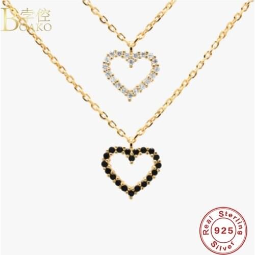 BOAKO Heart Pendant 925 Sterling Silver Necklaces For Women 2021 Luxury Jewelry Chain Choker Necklace Collares Bijoux Collars CZ