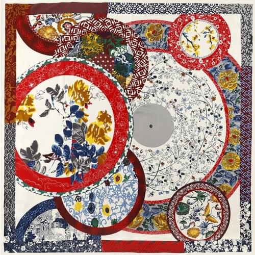 Large Hijab Scarves For Women Fashion Print Silk Satin Scarf Female 130cm Luxury Brand Square Shawls Head Scarf For Ladies FJ311