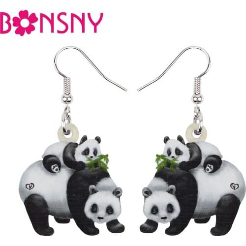 Bonsny Acrylic Mothers Day Lovely Panda Baby Earrings Dangle Drop Fashion Anime Animal Jewelry For Women Girls Lady Accessories