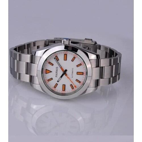 40mm Parnis Sapphire White Dial Automatic Movement Watch free shipping