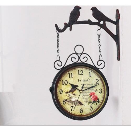 Black Vintage Decorative Double Sided Metal Wall Clock Train Station Wall ing Clock 8inch Round Clock for Christmas Gifts