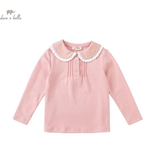DKY19964 dave bella autumn 5Y-13Y kids clothes children fashion letter T-shirt girls high quality fashion tees