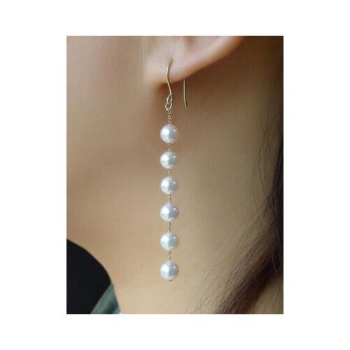 Free shipping Wholesale price AAA White Genuine Akoya Cultured Pearl Long Drop Earrings Dangle