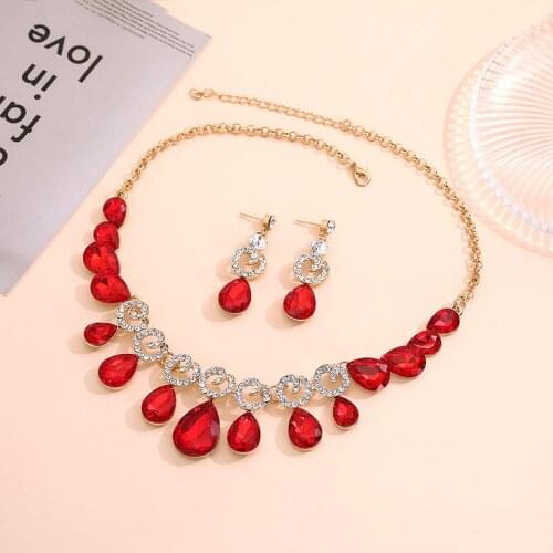 FARLENA Jewelry Elegant Water Drop Shape Crystal Rhinestones Necklace Earrings Set Bridal Wedding Prom Jewelry Sets
