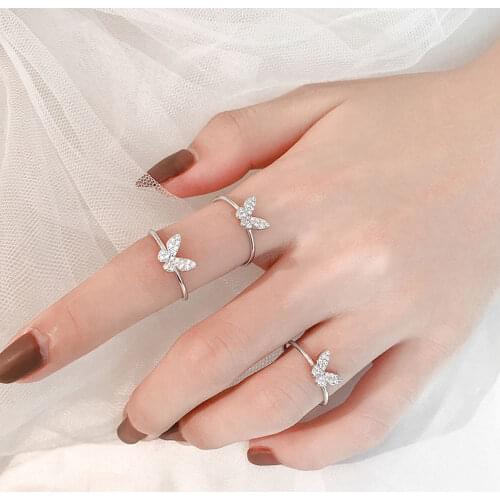 Koreas New Exquisite Crystal Butterfly Ring Fashion Temperament Sweet Versatile Love Opening Ring Female Jewelry Gifts Trendy